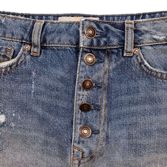Free People We The Free Mini Skirt Womens 27 Denim Distressed Button Fly A-Line - Picture 6 of 9